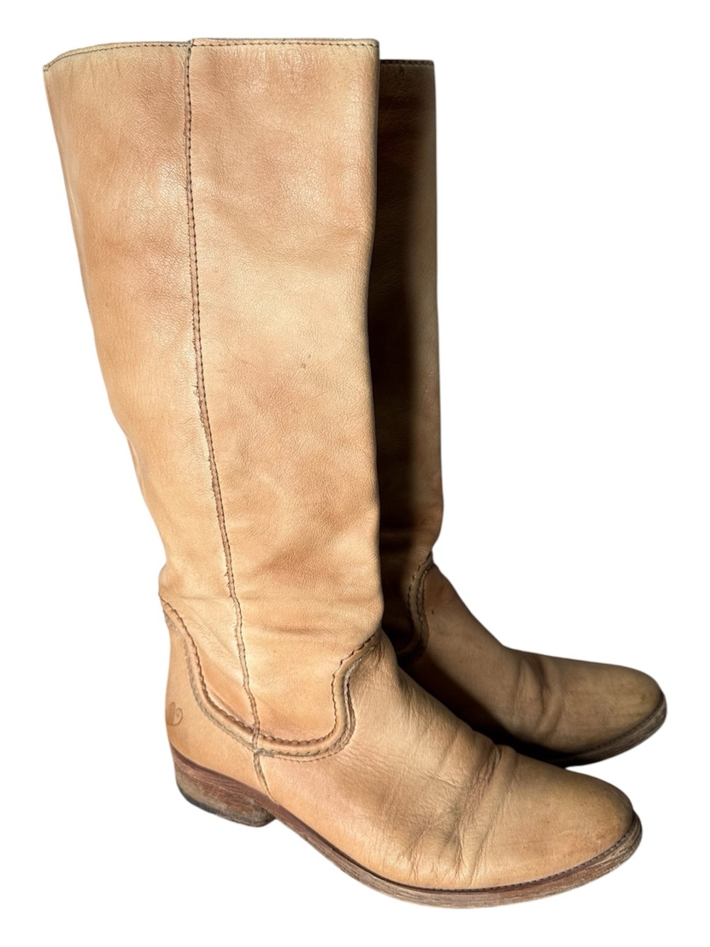 BAMA Vintage Distressed Tan Leather Moto Riding Boots Portugal Size 41-42 / 9-10